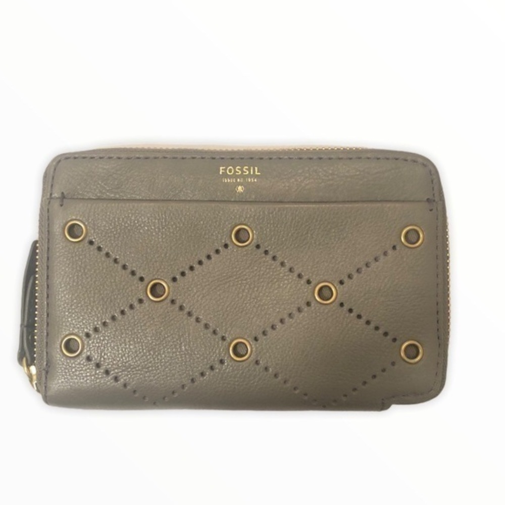 Fossil perforated gray zipper wallet